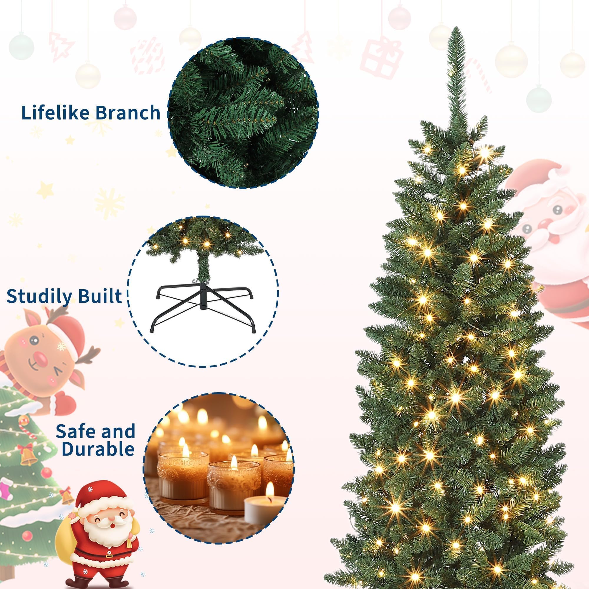 Garvee 230 cm Weihnachtsbaum Künstlich, Tannenbaum Künstlich Mit Metallständer, Christbaum, PVC Tannenbaum Mit 800 Grünen Spitzen, Für Zuhause, Büro, Geschäfte Und Hotels
