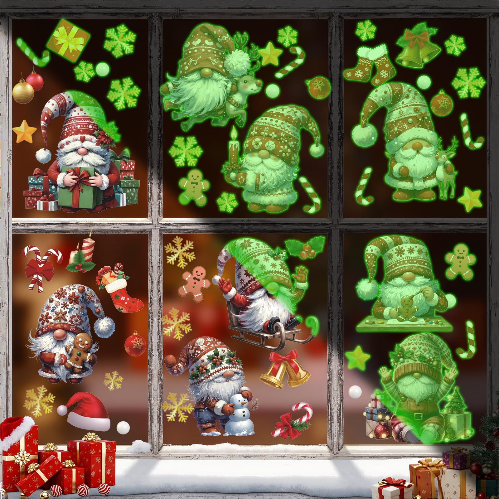 HPNIUB Merry Christmas Wall Decal 3D Santa Claus Wall Sticker Christmas Window Cling,Santa Claus Carrying Gifts Window View Wall Decal for Kids Room Home Party Shop Decorations (Glow in Dark Santa) — image 1