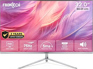 FRONTECH 32 Inch Ultima Series LED Monitor, Refresh Rate 75Hz,IPS Panel, Full HD 1080p,Wall Mountable Slim & Stylish Design, HDMI & VGA Ports, Built-in Speaker (MON-0069,White)