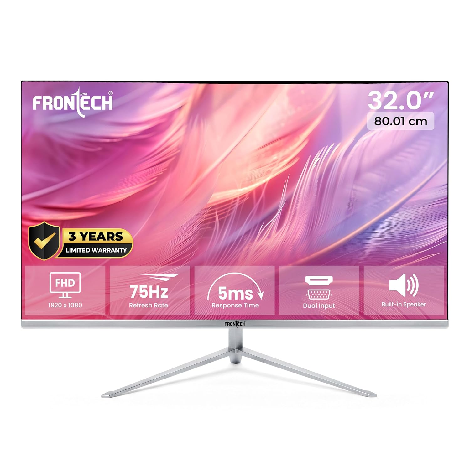 FRONTECH 32 Inch Ultima Series LED Monitor | Refresh Rate 75Hz,IPS Panel | Full HD 1080p,Wall Mountable Slim & Stylish Design | HDMI & VGA Ports, Built-in Speaker (MON-0069,White)