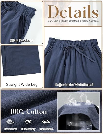 Niwicee linnen damesbroek, zomer 3/4 culotte, wijde pijpen, zomerbroek