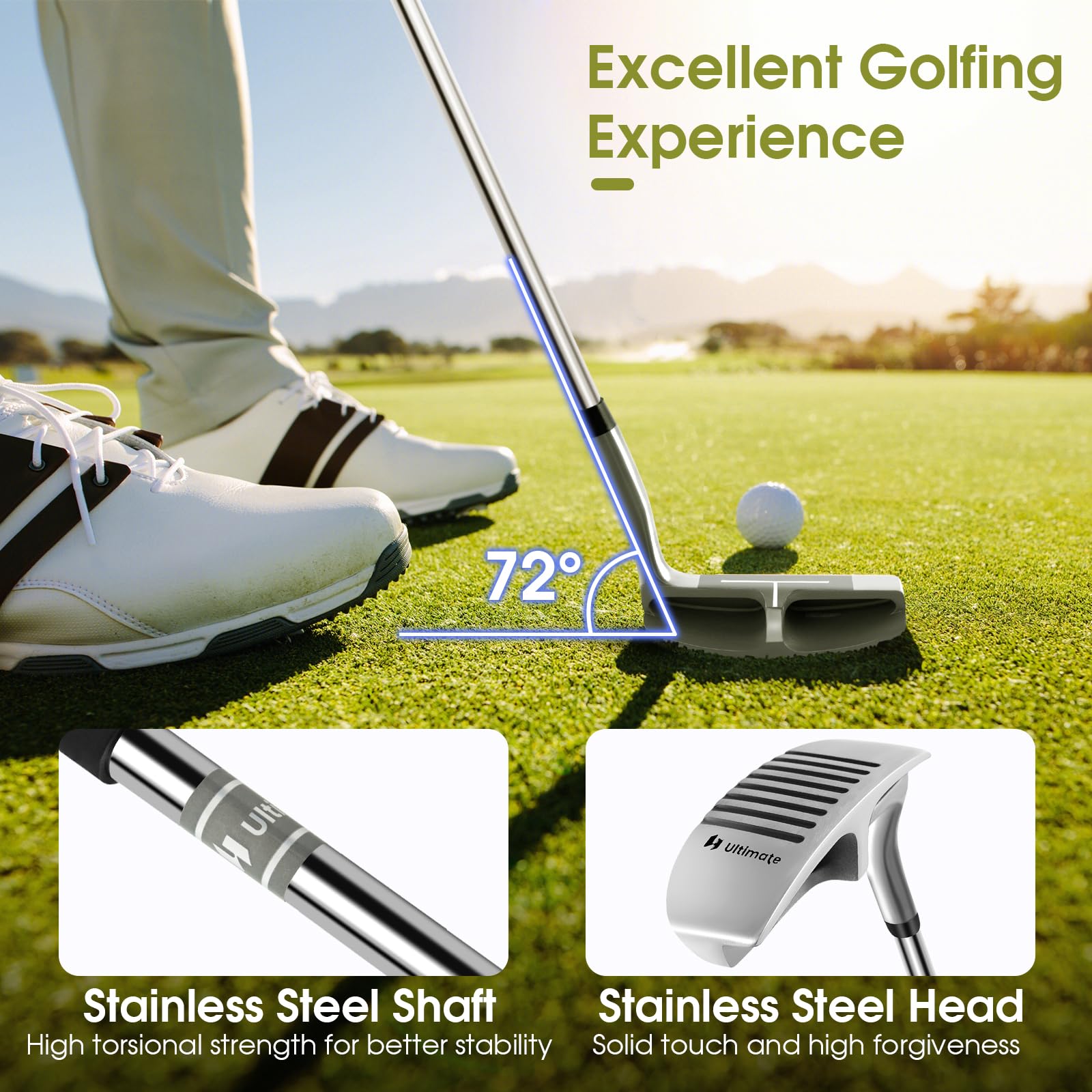 LIFEZEAL Wedge Golf, Club de Golf Chipper en Acier Inoxydable, pour Adultes, Golf pour Débutants et Professionnels, Angle de Lie 72°, 89cm, Argent
