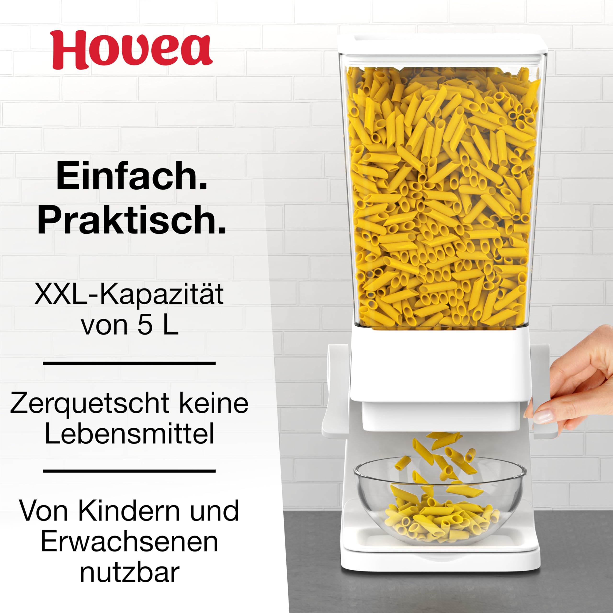 Müslispender mit Kapazität 5L - Spender für Cerealien, Cornflakes, Müsli, Pasta, Trockenfutter - Futterspender Hund & Katze - Küche, Frühstück - Weiß, Weiss - CR500