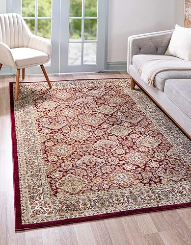 Unique Loom - Colección Voyage - Alfombra redonda tradicional oriental, marrón, Polipropileno, Rojo, azul claro