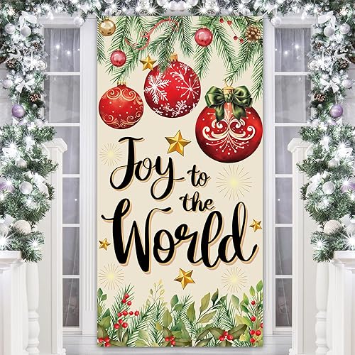 Merry Christmas Joy to The World Door Cover Xmas Balls