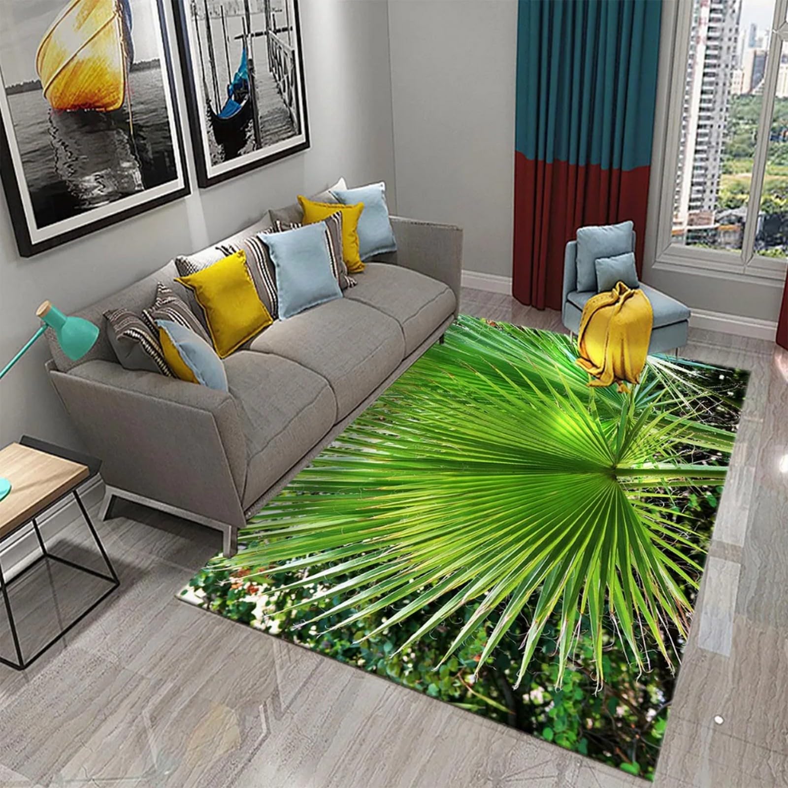 Tapis de sol pour enfants et cuisine au design de palmier 3D lavable pour maison moderne