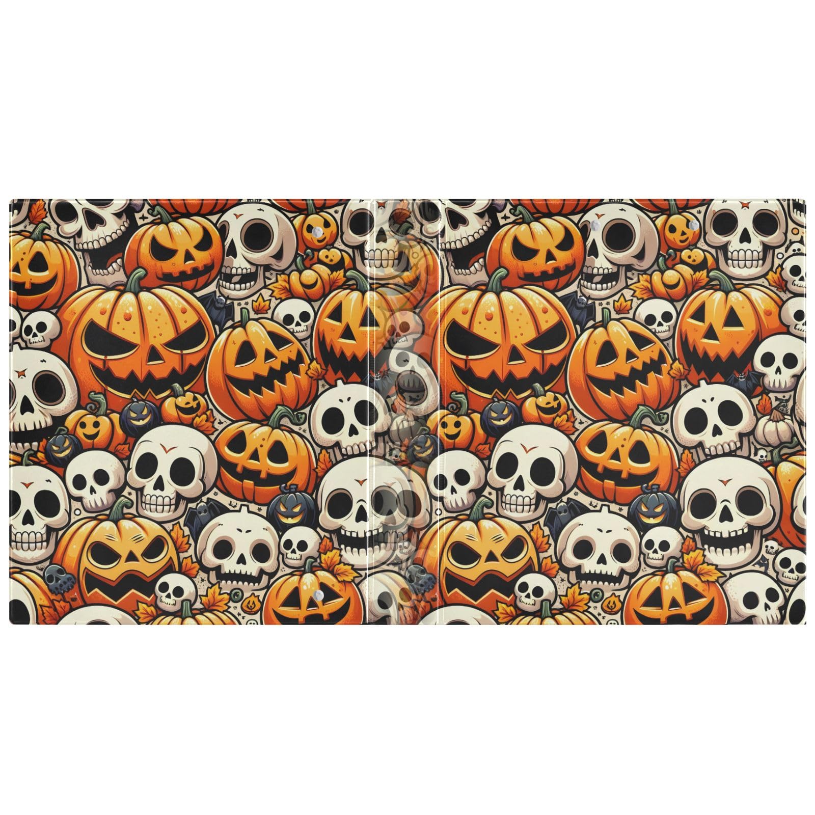 Raccoglitore a 3 anelli, motivo zucche di Halloween, senza cuciture, con teschi rotondi da 3,8 cm, contiene 200 fogli, raccoglitore a 3 anelli con clip in metallo antiscivolo