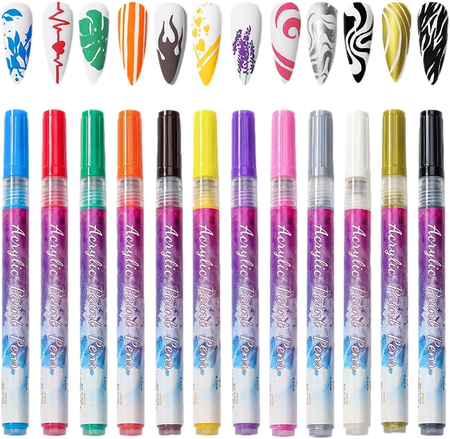 12 Colors Nail Art Pens, 3D Painted Drawing Nail Graffiti Pen, Liner Nail Point Quick Dry & Waterproof Nail Art DIY Painting Pen, Doting Flower Letter Abstract Lines Details Pen Nail Art Kit-image-40