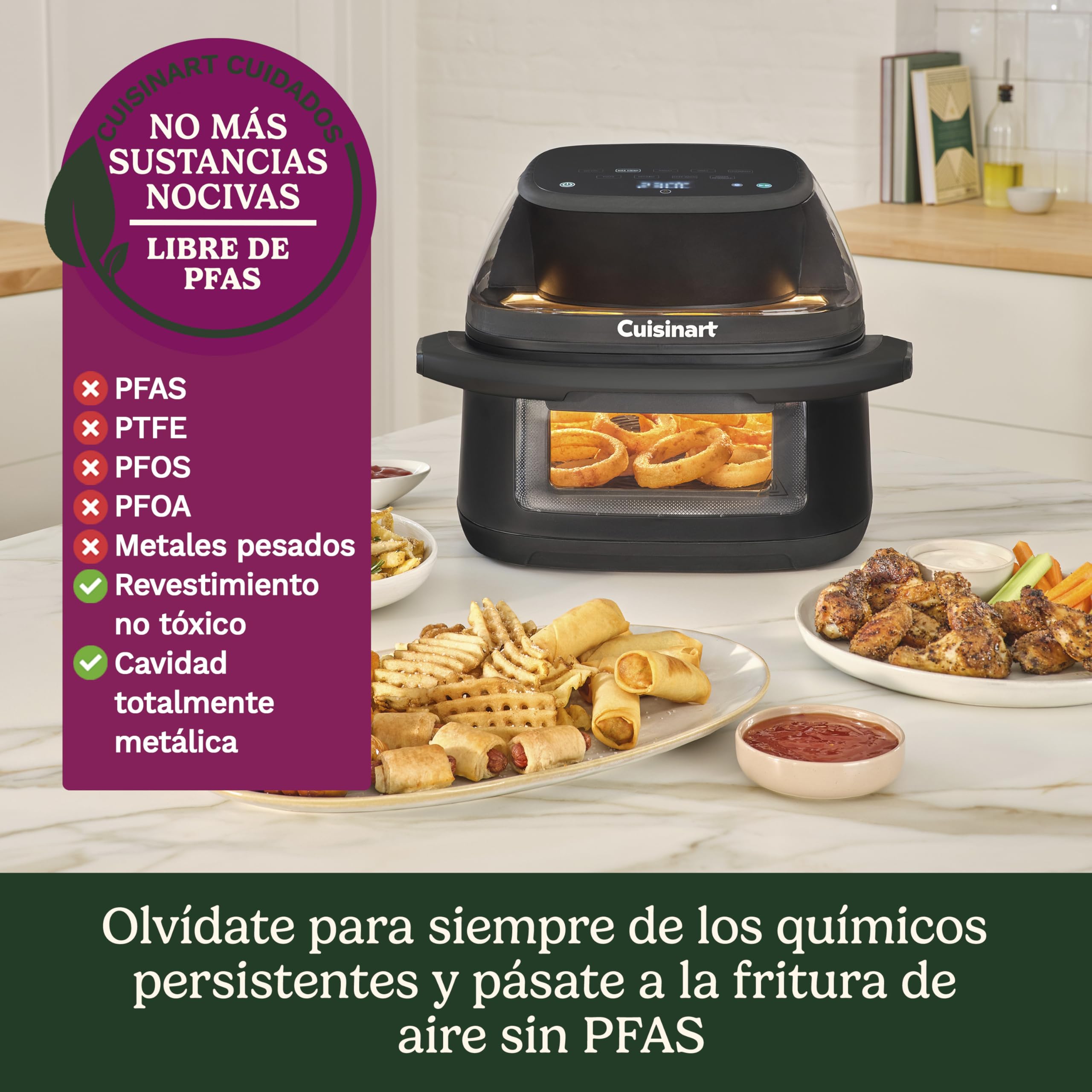 Cuisinart ClearView™ Air Fryer I Visibilidad total – ventanas de 280° I Libre de PFAS I 8,5L I 8‑en‑1 Air Fry, Asar, Grill, MaxCrisp, Deshidratar, Pizza, Recrisp, Mantener caliente I Temp. máx. 230°C