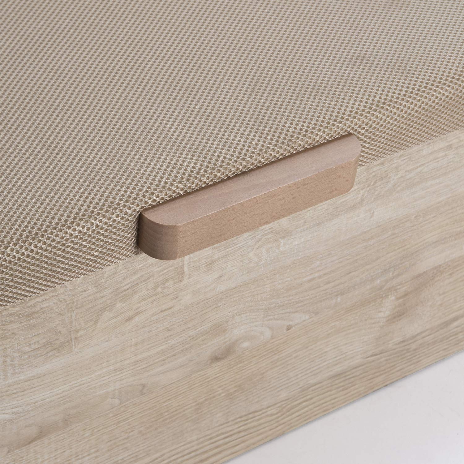 Canapé abatible 160X200 de Gran Capacidad con Esquinas Redondeadas en Madera, Base tapizada 3D Transpirable Color Roble