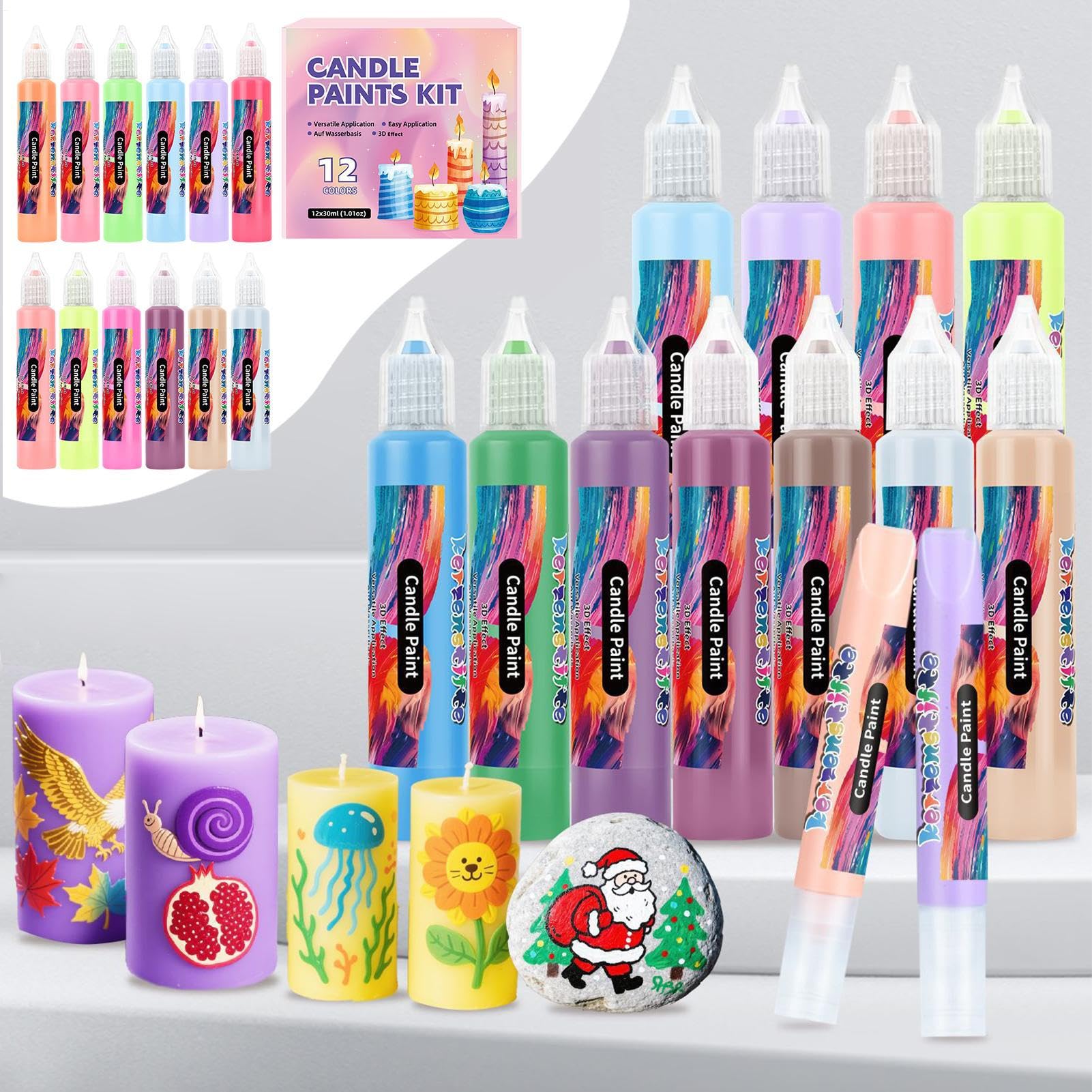 Paint Marker Canvas, 12 Vibrant Colors Candle Wax Pen Set, Writing Drawing