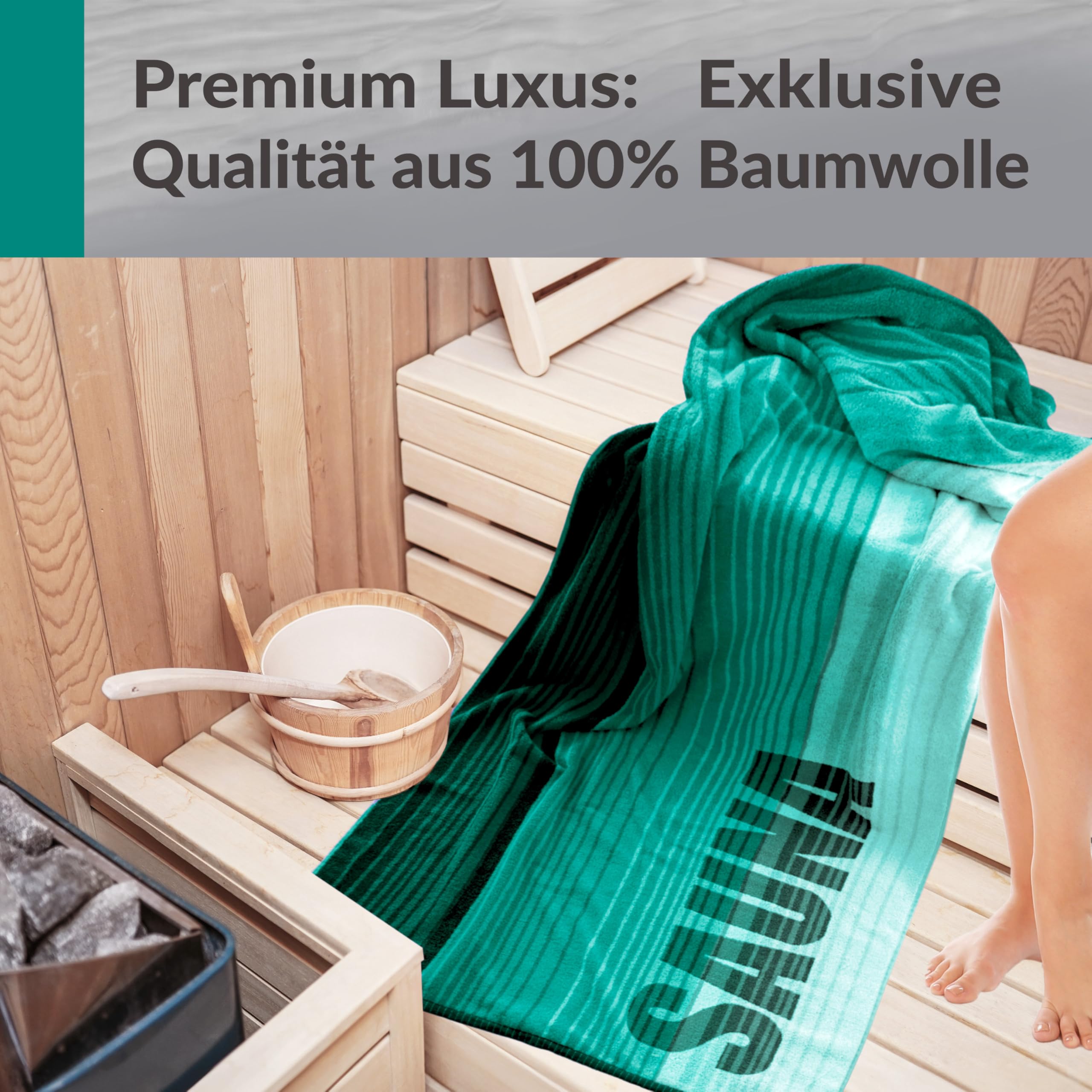 Lashuma großes Saunahandtuch 85x200 cm, Oslo XXL Saunatuch in Türkis Grün | 480 GSM Frottee aus 100 % Baumwolle, saugstark und weich, für Damen und Herren, geeignet für Sauna, Wellness und Bad