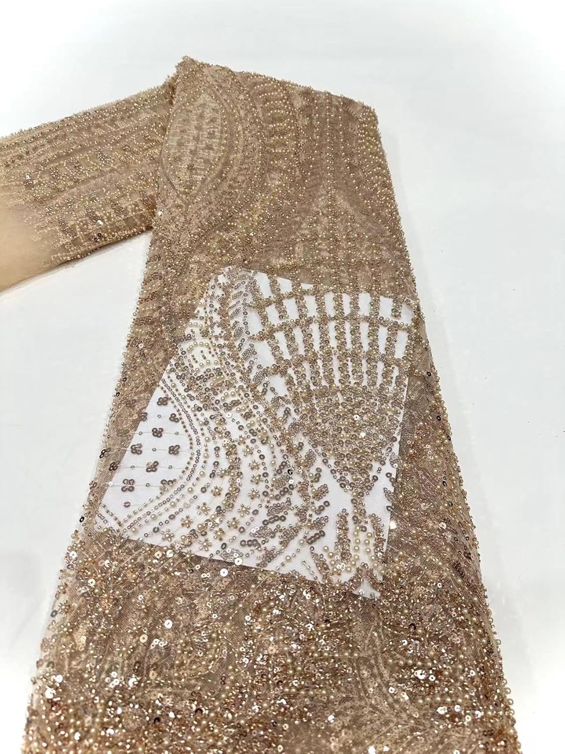 Nigerian Sequins Beads Lace Embroidery French Tulle Fabric for Wedding Party Dress (Green,5 Yards)