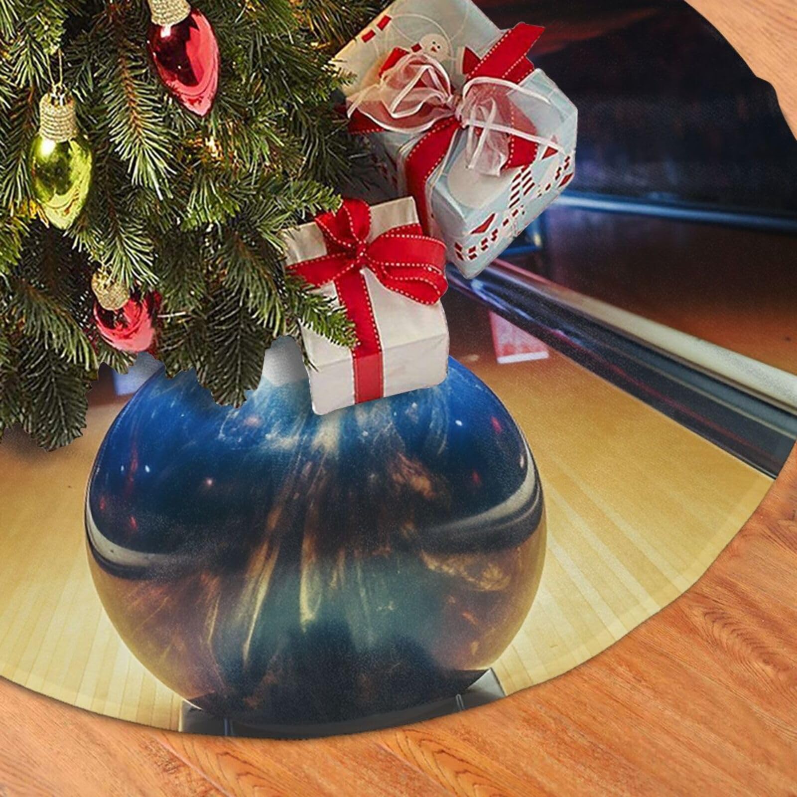 Fodpand Black Bowling Christmas Tree Skirt 48" Velvet Xmas Tree Skirt Mat Rustic Christmas Tree Mat Cover Winter Xmas Tree Collar For Indoor Outdoor Christmas Decorations