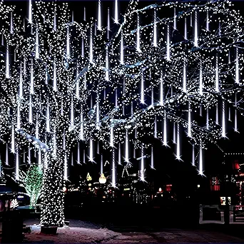 Aukora White Christmas Lights Outdoor, UL Plug 24 Tubes 576 LEDs Meteor Shower Light, Tandemable Icicle Snow Falling Rain Light for Xmas Tree Halloween Decorations Wedding Party Holiday Garden Decor