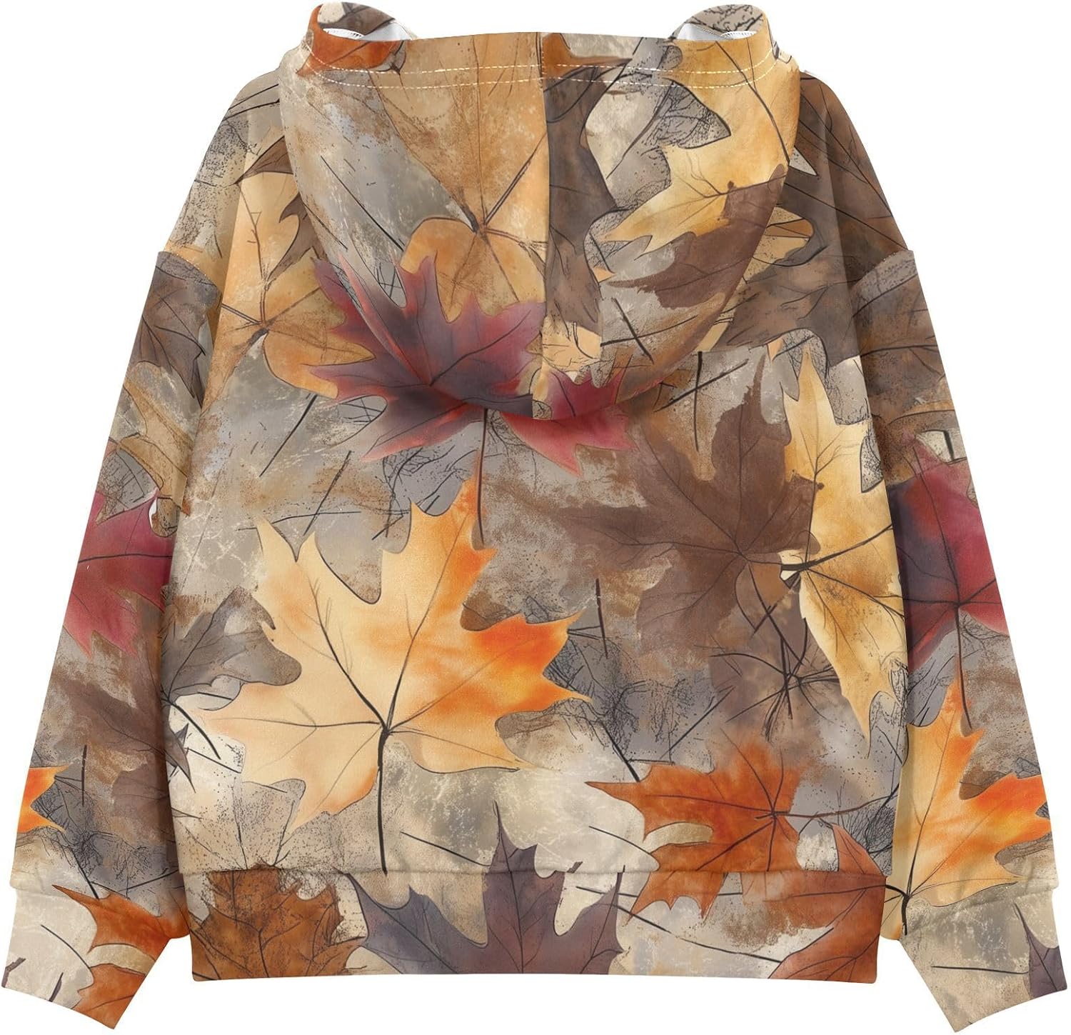 ZZXXB Retro Maple Leaves Kids Sweatshirts Boys Girls Hooded Kangaroo Pocket Pullover Tops XS-XXL