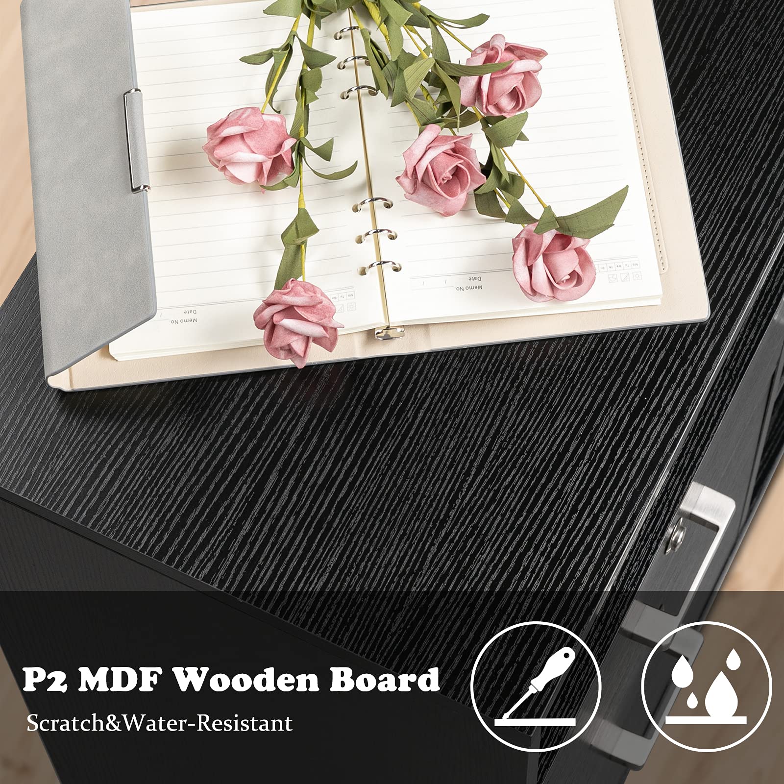 VINGLI Wood Mobile File Cabinet with 4 Drawers and Shelves Printer Stand with Open Storage Locking Lateral Filing — view 7