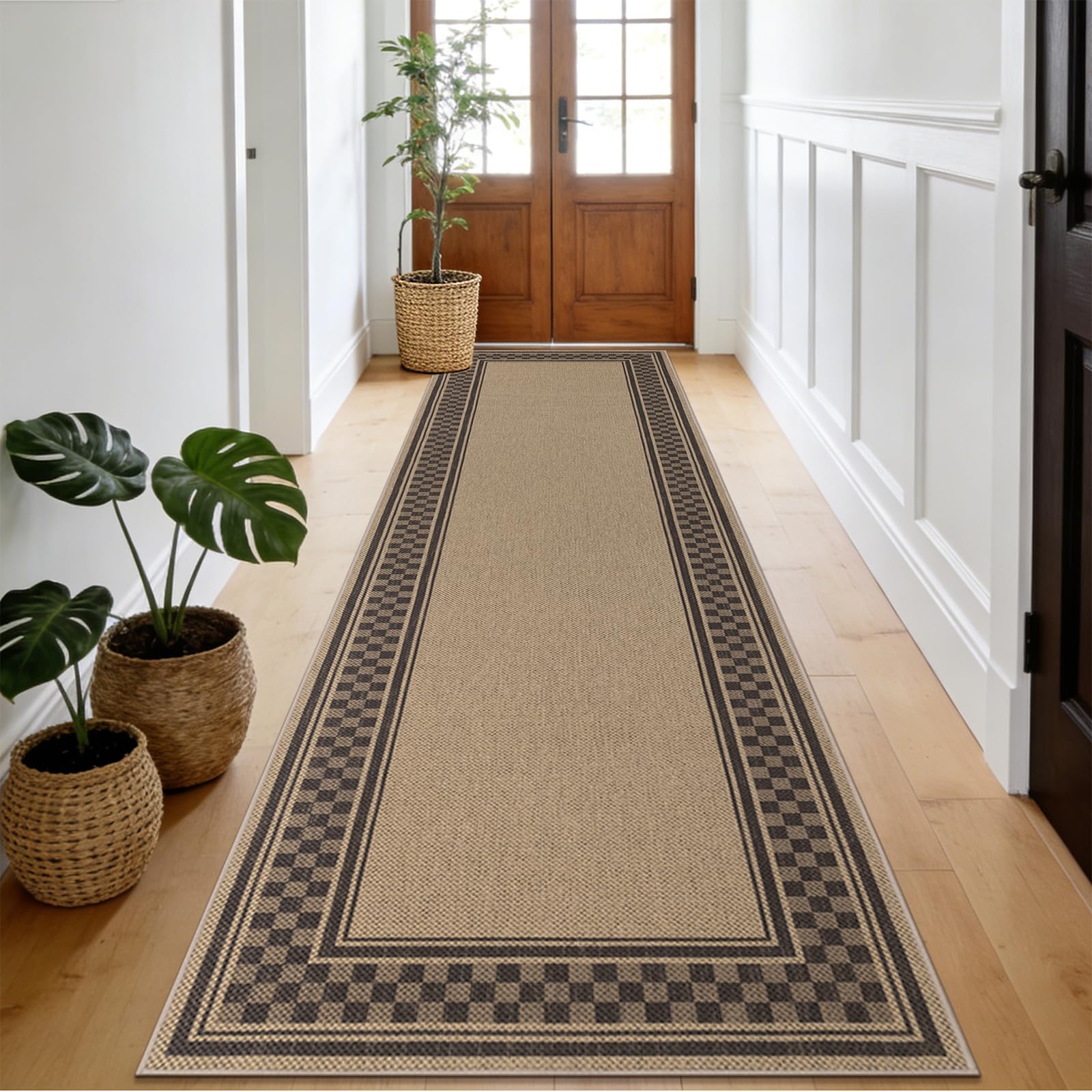 Enyhom Runner Rugs for Hallway, 80x300cm Non Slip Kitchen Runner Washable Jute Look Runners Hall Carpet Runners for Bedroom Entryway Laundry Room Corridor, Brown — image 1