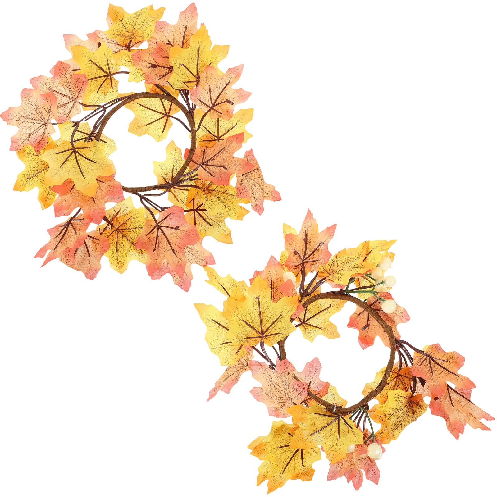 LUOZZY 2Pcs Fall Candle Rings Artificial Maple Leaves Candle Ring Autumn Candle Wreaths Pillars Candle Holder Garlandfor Thanksgiving Halloween Party Favors Supplies