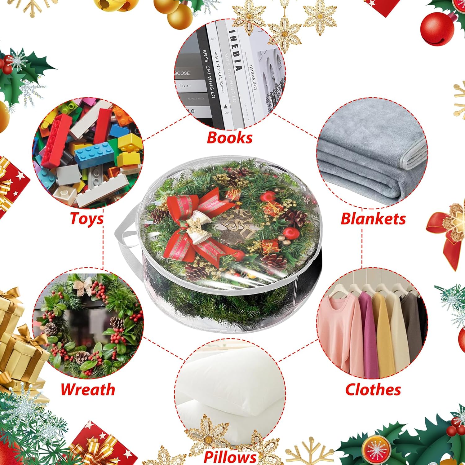 6 Pack Wreath Storage Container, 30" Wreath Storage Bag, Plastic Bag Storage Comforter Storage Bag with Sturdy Handles for Clothes, Bed Sheet, Pillow & Blanket, White