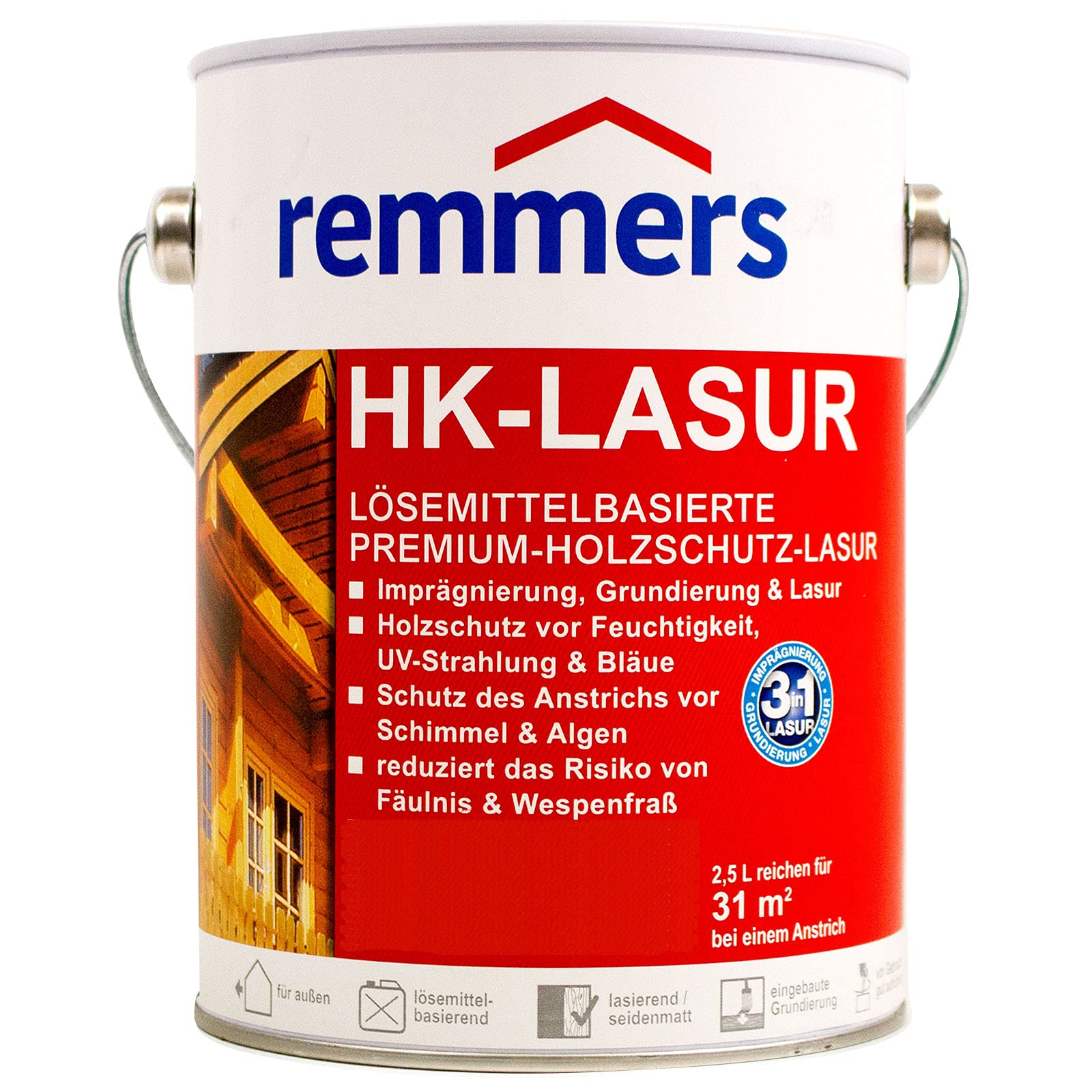 Remmers Vernice trasparente HK bianco, 2,5 litri, vernice trasparente decorativa premium per esterni, tripla protezione del legno con impregnante + fondo + finitura