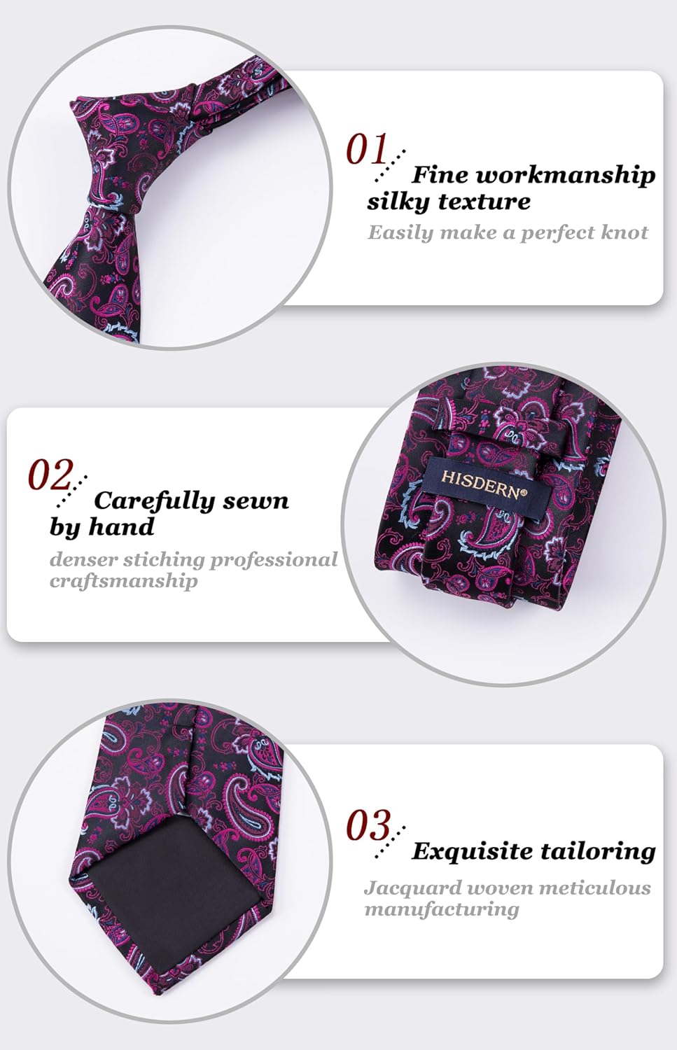 HISDERN Ties for Men Paisley Tie and Pocket Square Woven Classic Floral Mens Ties Handkerchief Set Wedding Party Necktie - Image 5