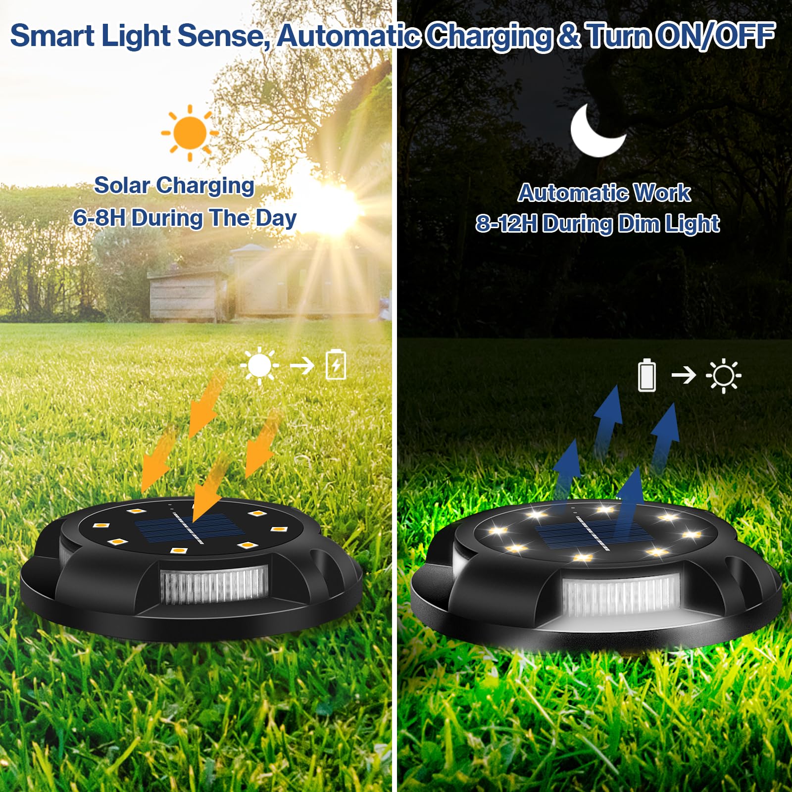 Swivel Disk Lights Solar Powered Ground Lights 8 Pack, 12 LEDs