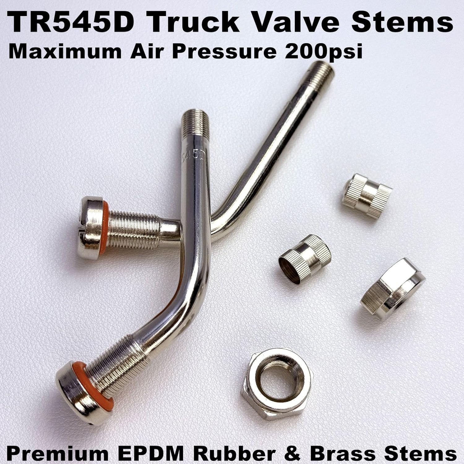 TR545D Truck Tire Valve Stems (Pack of 10), Brass 60 Degree Bend Valve Stems Compatible with Alcoa 22.5in 24.5in Aluminum Wheels with Rim Φ.9.7mm Hole, Clamp-in Valve Stem for Truck and Bus Tires