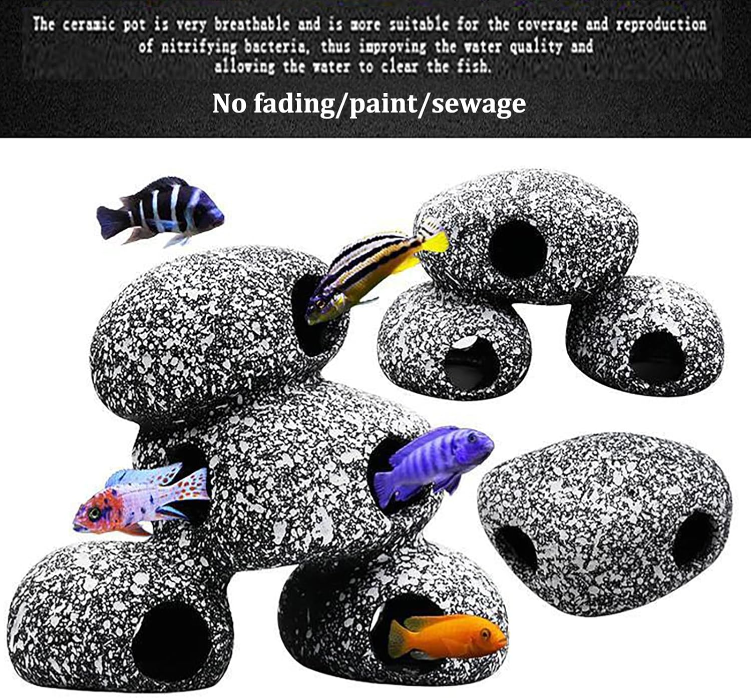 Aquarium Stone Hideaway Decor,Resin Cichlids Rock Decor Realistic Betta Hideout Shelter Cave Fish Tank Ornament for Shrimp Short Bream,4 in 1