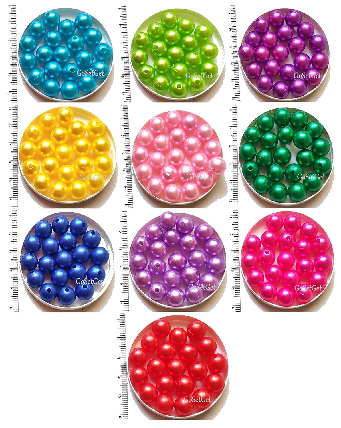 GoSetGet! 10 mm | 10 Unique Colors | 250 Beads Pack | Pearl/Moti Beads ...
