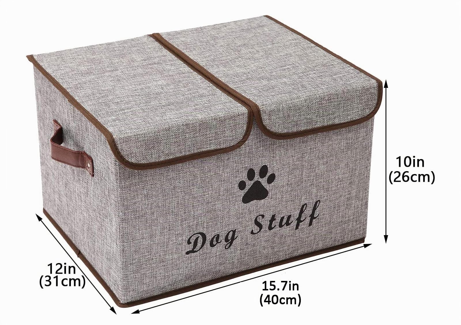 Pethiy Große Leinenstoff Aufbewahrungsbox mit deckel für Hunde Zubehör-Faltbare Doppelgitter Aufbewahrungskorb mit Griffen,für hundespielzeug Hundebekleidung-43 x 31 x 26 cm (Grau)