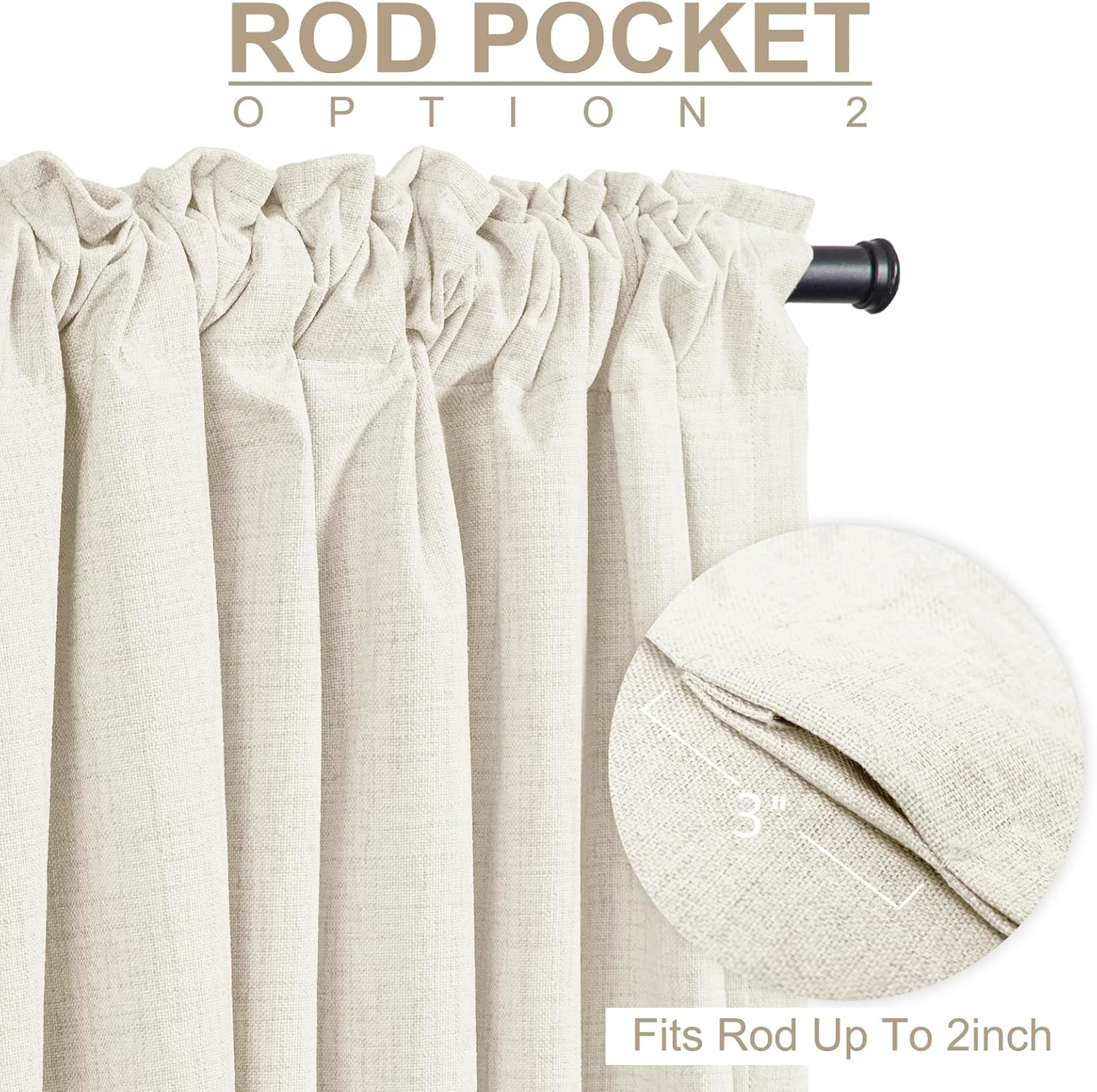 100% Blackout Shield Linen Blackout Curtains for Bedroom 84 Inches Long, Back Tab/Rod Pocket Living Room Drapes, Thermal Insulated Blackout Curtains 2 Panels Set, 50" W x 84" L, Beige White thumbnail