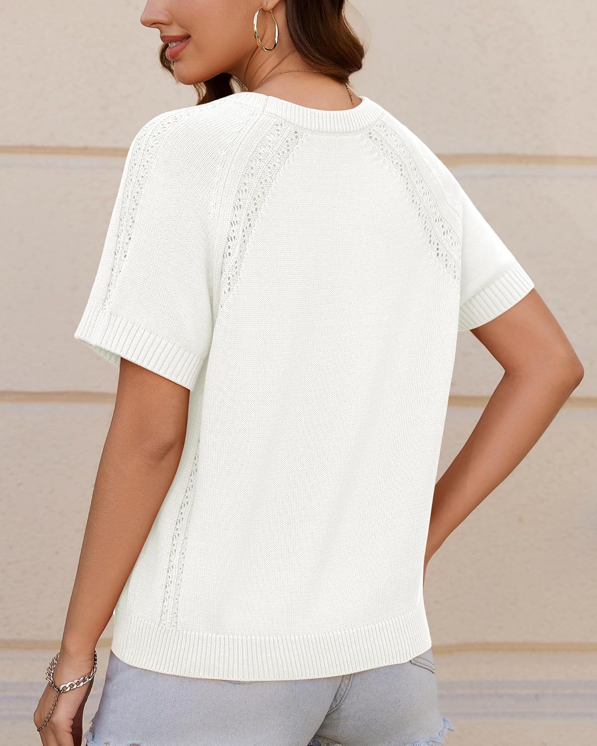 Women Knit Crochet Top Sweaters for Women Trendy Summer Breathable Womens Clothing Loose Short Sleeve - Image 3