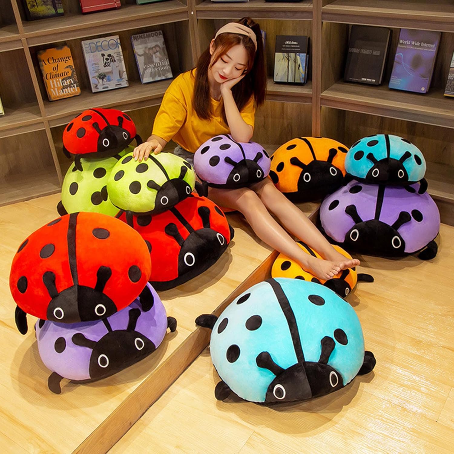 Cute 16 Inch Stuffed Ladybug Animals Ladybird Plush Toys Pillow Anime Lady Beetle Plushie Hugging Pillow Ladybug Doll Gift for Kids and Lovers(Red)