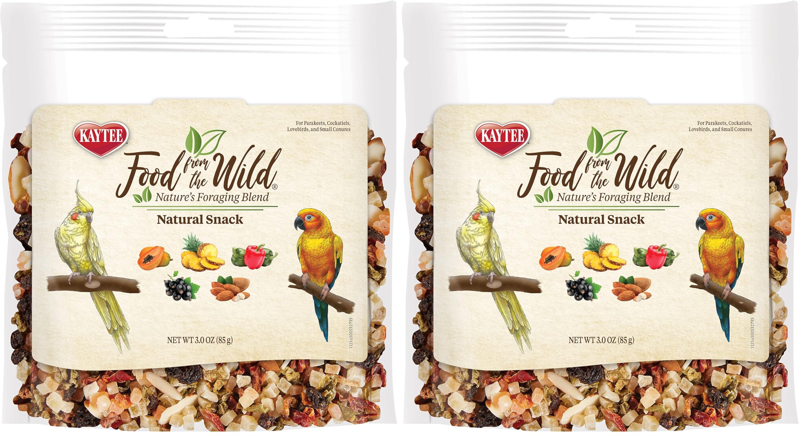 Kaytee Food from The Wild Natural Pet Bird Snack Food Treats for Parakeets, Cockatiels, Lovebirds, and Small Conures, 3 oz (Pack of 2)