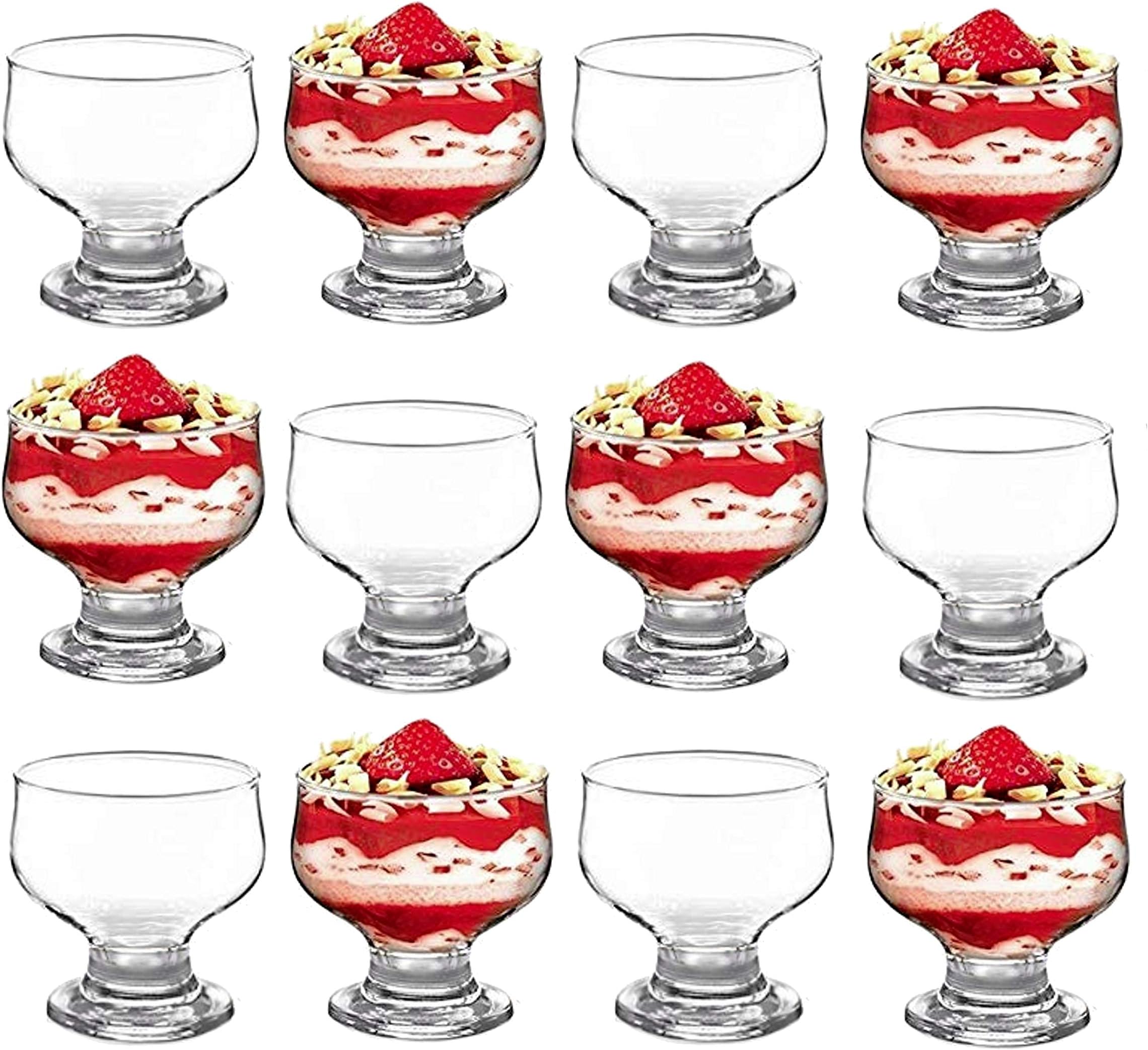 Glass Dessert Bowls Sundae Ice Cream Set of 12 Piece Tulip Short Stemmed Prawn Cocktail Glasses Appetiser Fruit Salads Pudding Dishes Footed Dessert Sundae Cocktail Bowls