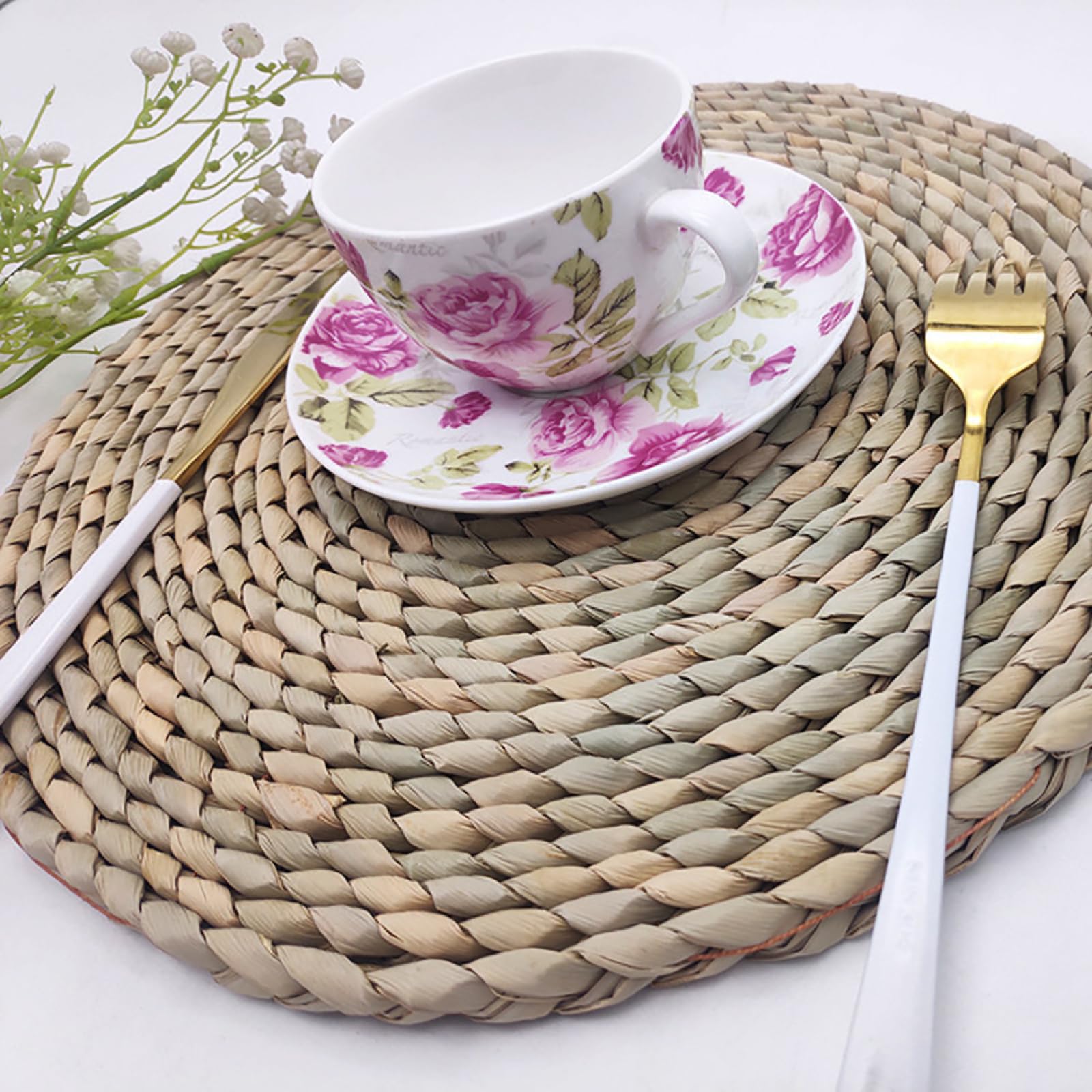 Décoration de Table, Sets de Table, Tapis de Cuisine/Salle à Manger Rond en Fibres Naturelles tressées, résistant, Style Ferme, pour Les fêtes