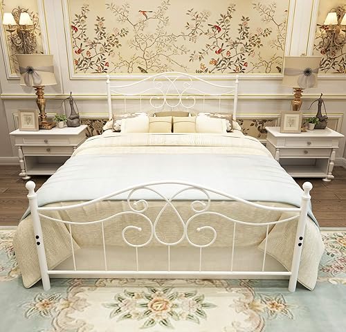 Miniatura 3 de Base de cama de metal Queen con cabecera y estribo, plataforma de granja, marco de cama tamaño Queen para debajo de la cama, no necesita somier y