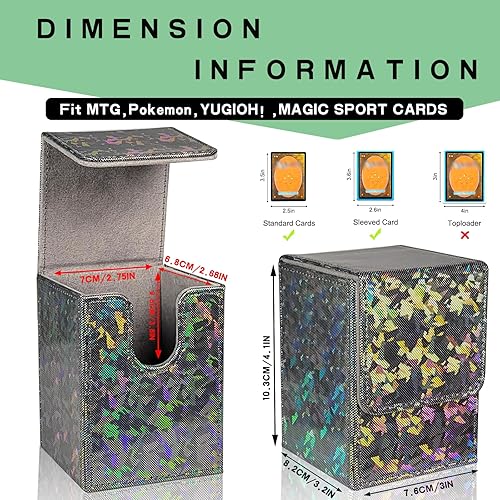 Miniatura 3 de Dmoicols Caja de cartas brillante con capacidad para más de 100 tarjetas de una sola funda, estuche de almacenamiento de tarjetas de cuero, caja MTG