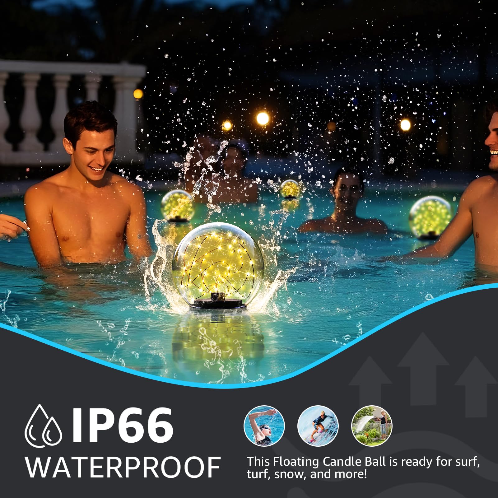 uuffoo Schwimmende Solar-Pool-Lichter, Kugel, solarbetrieben, flackernd, schwimmend, wasserfest, IP66, für Schwimmbad, Dekoration, Teich, Gartenparty, 2 Stück