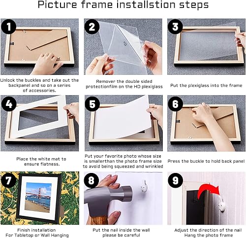 Miniatura 4 de Marco de fotos de madera de 12 x 12 pulgadas para colgar en la pared, marcos de fotos cuadrados con 2 paspartús de 8 x 8 pulgadas y 10 x 10 pulgadas