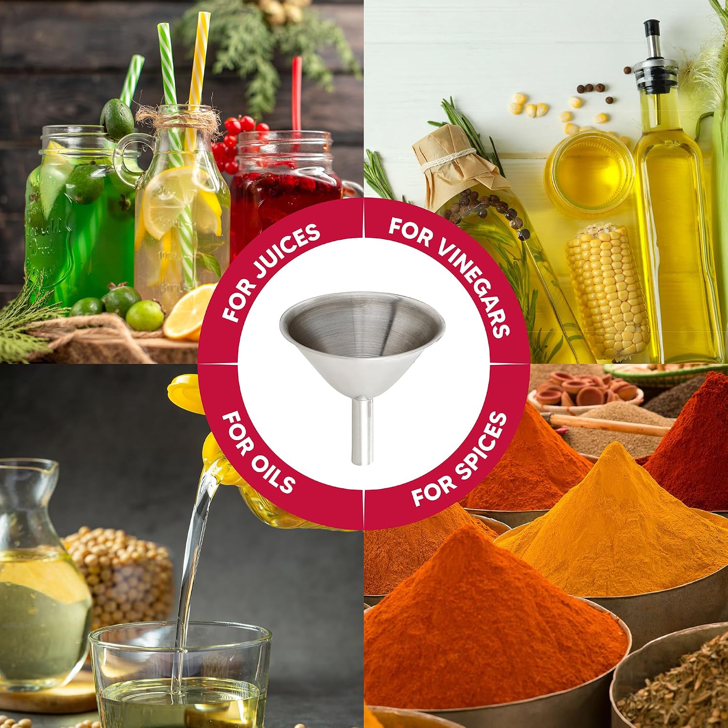 HIC Kitchen Condiment Funnels, Set of 3, 0.5-Ounces, 0.75-Ounces, and 2-Ounce Capacities