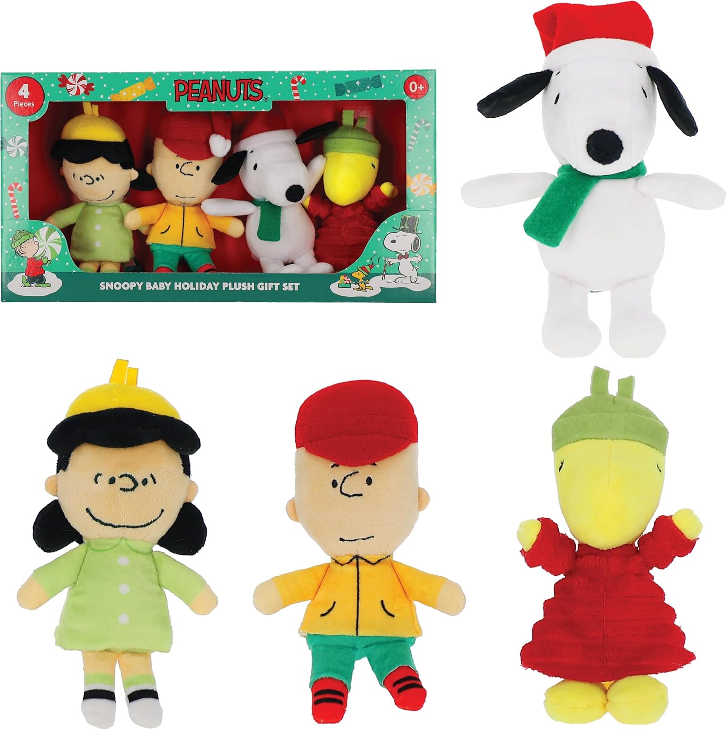 Kids Preferred Peanuts 4 Piece Plush Set - Charlie Brown, Snoopy, Woodstock, and Lucy - Soft Stuffed Animal Toys for Baby and Toddler Boys & Girls