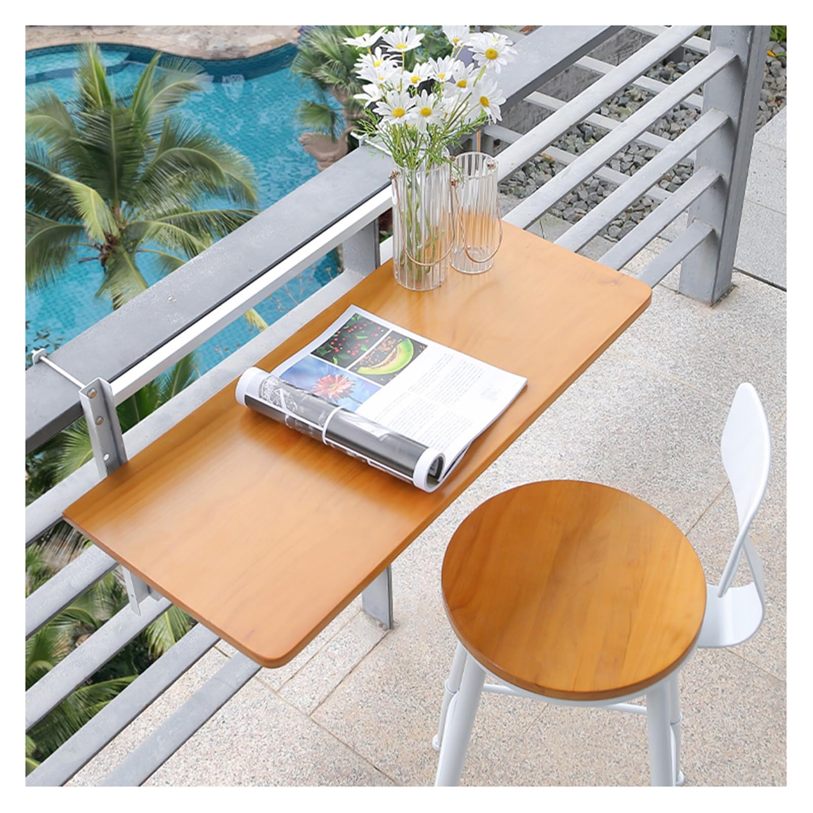 Table de terrasse toutes saisons pliante et réglable blanche 60x35