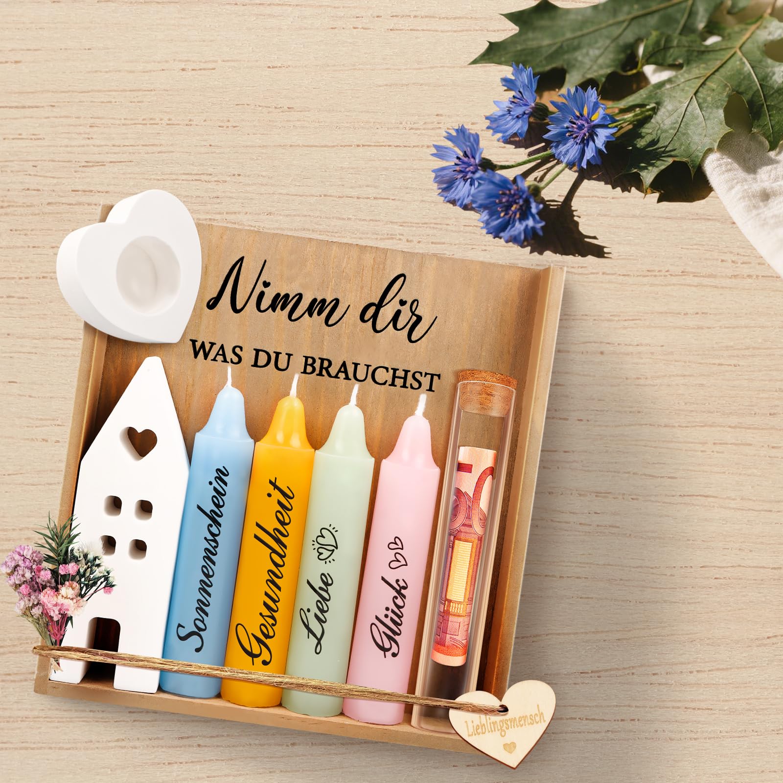 TUZELIYA Geschenke für Frauen Beste Freundin Geschenk | Lieblingsmensch | Perfekte Kerzen Geschenkset mit Kerzenständer | Geschenke Mama Schwester Kollegin | Geburtstagsgeschenk | Handgefertigt