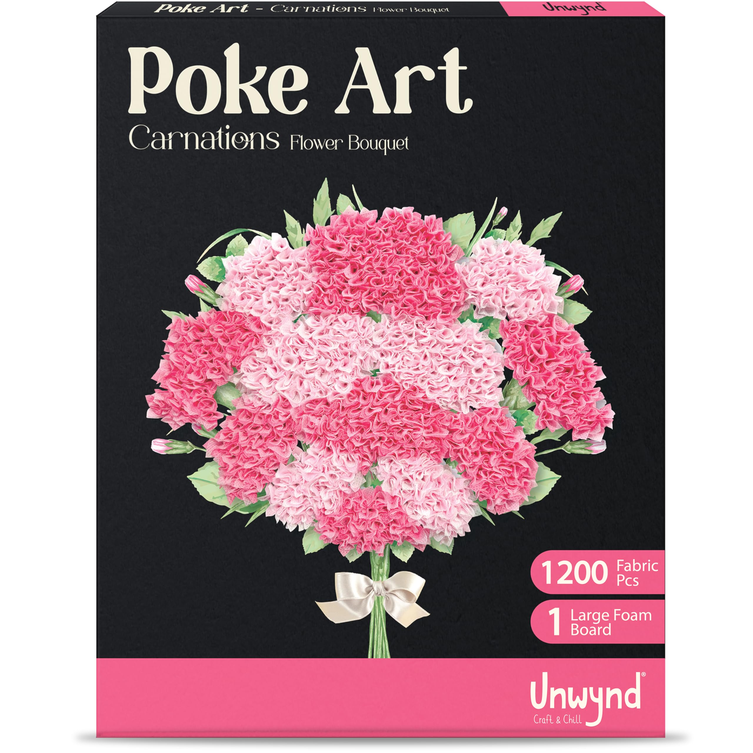 Unwynd Women's Multi Poke Art Carnations Flower Bouquet – Mess-Free Sewing & Fabric Arts & Crafts For Adults, Needlepoint Teen Craft Kit, Gift For Teen Girls, Easy Diy Craft For & Teens