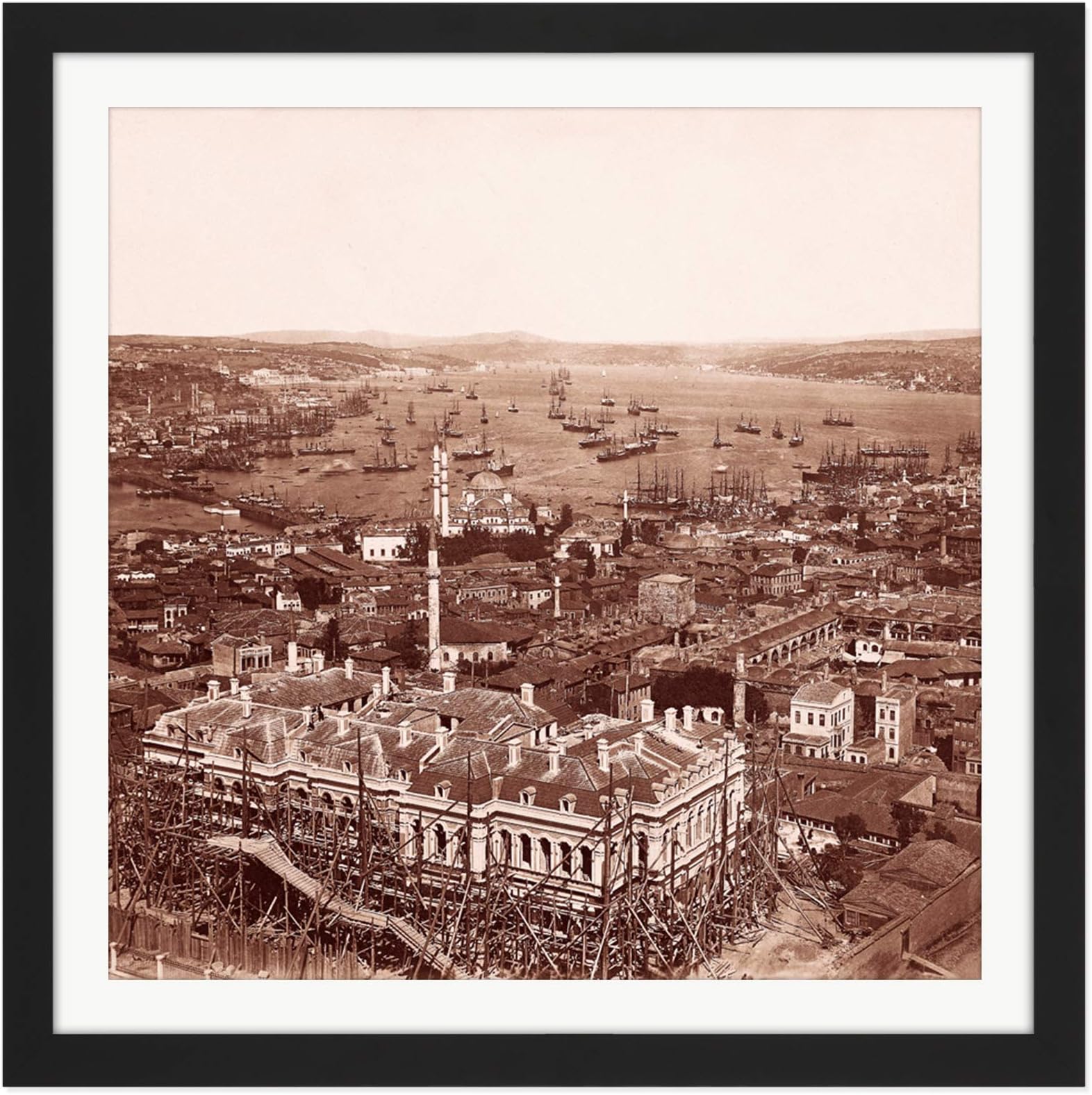 Pascal Sebah The Bosphorus From Tower Square Wooden Framed Wall Art Print Picture 16X16 Inch