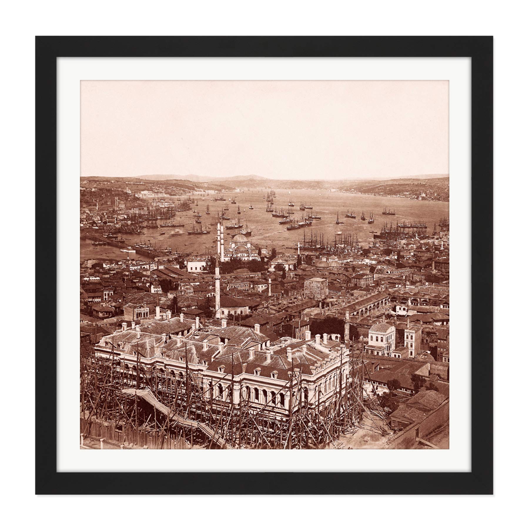 Pascal Sebah The Bosphorus From Tower Square Wooden Framed Wall Art Print Picture 16X16 Inch