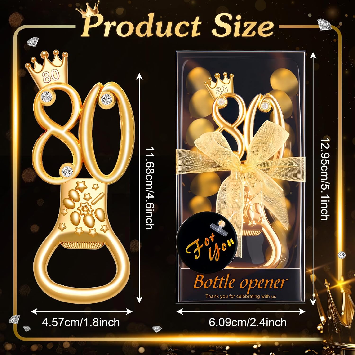 50Pcs 80th Birthday Bottle Openers Party Favors Black and Gold Bottle Opener 80th Anniversary Party Favors Bottle Openers Return Gift Birthday Theme Party Decoration with Individual Package (80th)
