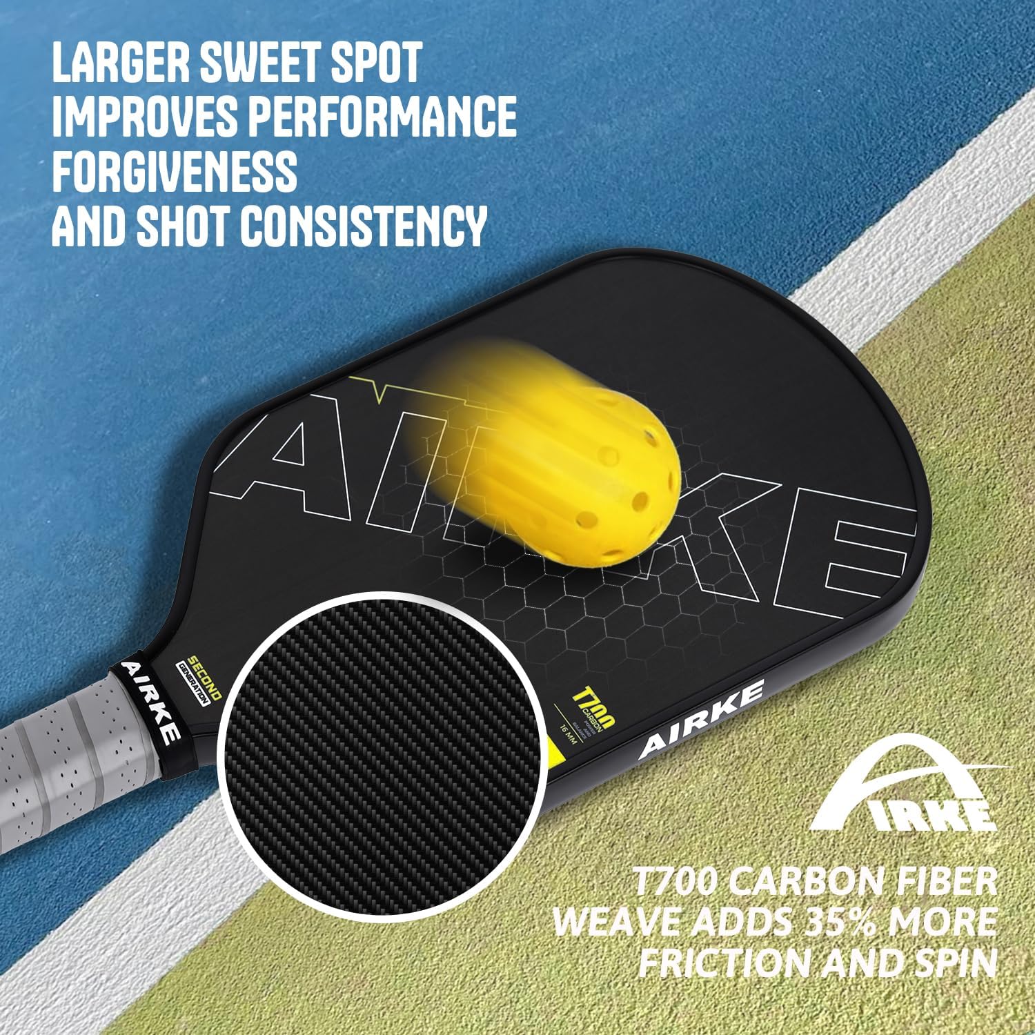 Pickleball Paddles - T700 Carbon Fiber Paddle with Honeycomb Core Pickleball Rackets - Lightweight Precision & Enhanced Shock